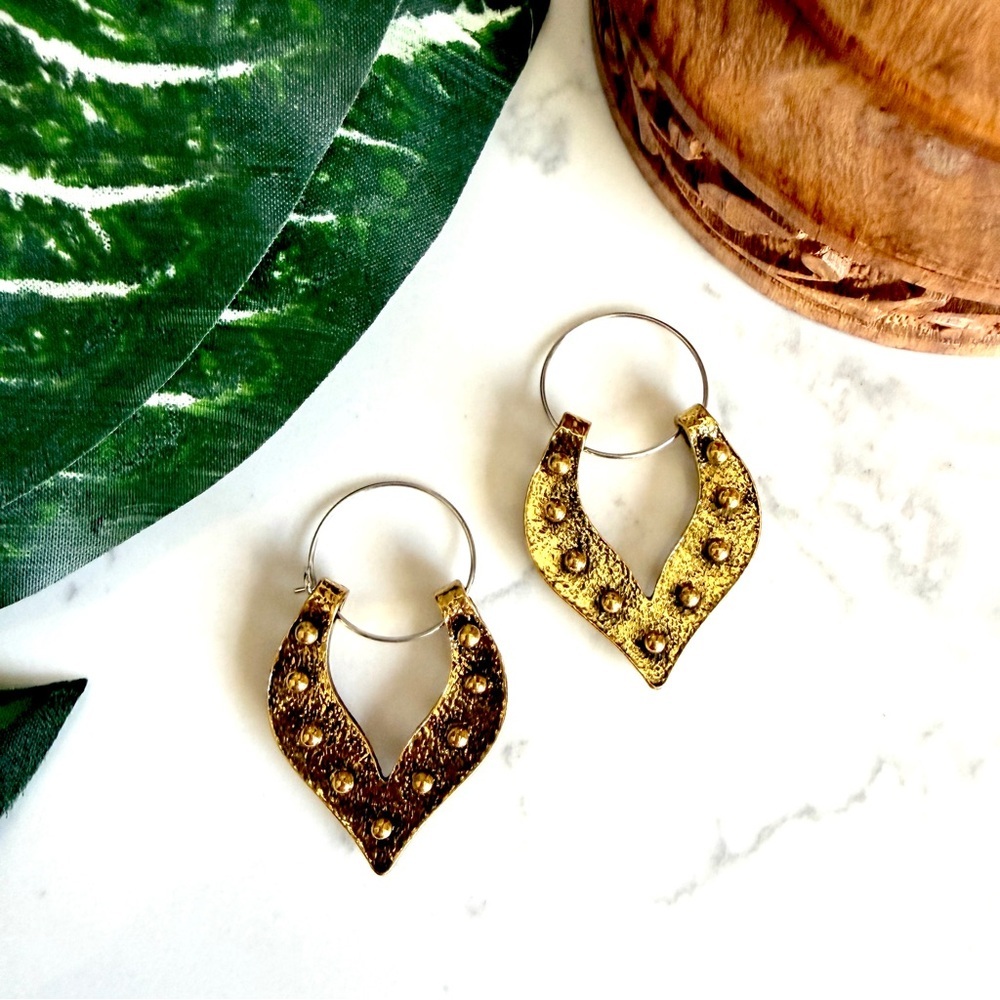 2/$30🌵 Gold Shield Boho Viking Stud Hoop Earrings Dot Dangle Jewelry Gift NEW